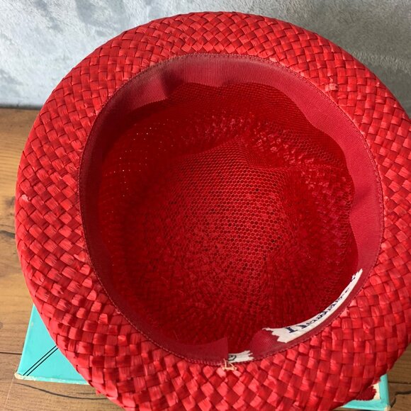 Vintage Neusteters Denver Red Straw Hat With Box size  22 Net lining w/Box Nice!